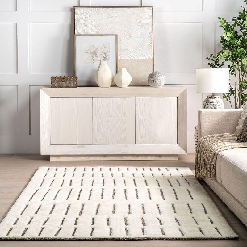 Nuloom Nalini Geometric 4x6 Wool Indoor Area Rug for Living Room Bedroom Dining Room Kitchen, Off White/Grey