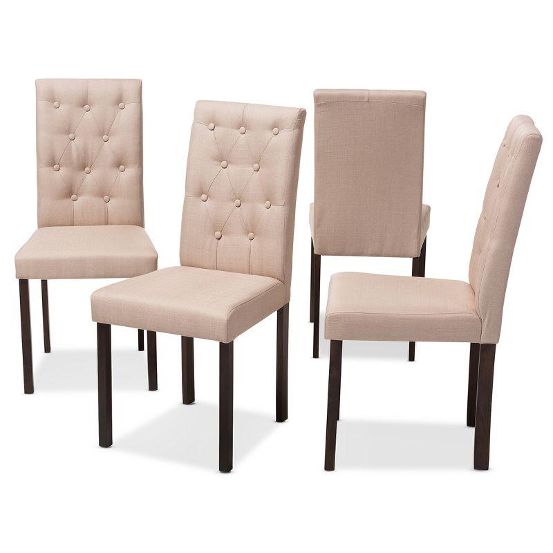 Set of 4 Beige Tufted Parsons Dining Chairs with Dark Brown Rubberwood Legs