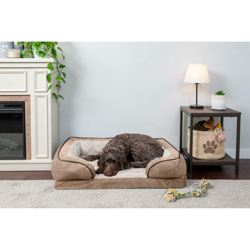 FurHaven Velvet Waves Perfect Comfort Cooling Gel Sofa Dog Bed - Large, Brownstone