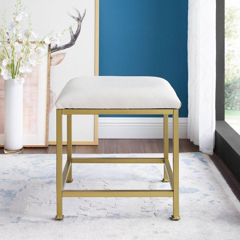 White and Gold Modern Vanity Stool with Plush Seat