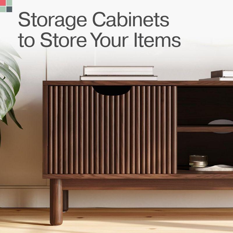 Stead Low Profile Fluted TV Stand - Mid Century Media Console - 48” Entertainment Center with Shelves and Doors, Walnut Finish