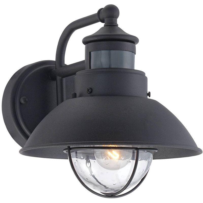 John Timberland Oberlin Rustic Farmhouse Outdoor Barn Light Fixture Black Dusk to Dawn Motion Sensor 9" Clear Seedy Glass for Exterior Deck House Yard