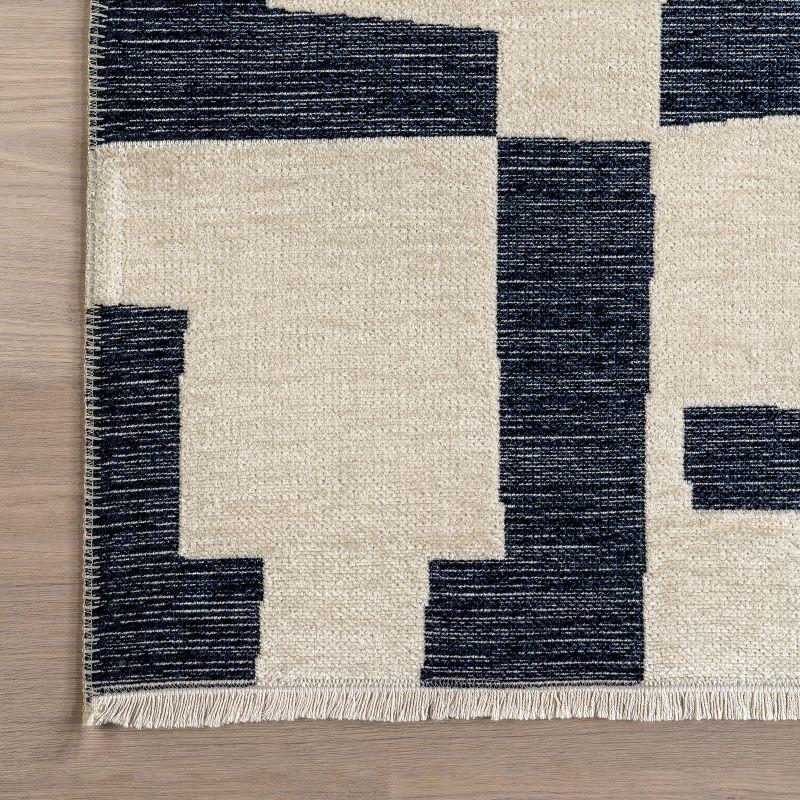 Nuloom Viktoria Geometric 5x8 Machine Washable Indoor Area Rug for Living Room Bedroom Dining Room Kitchen, Navy/Cream