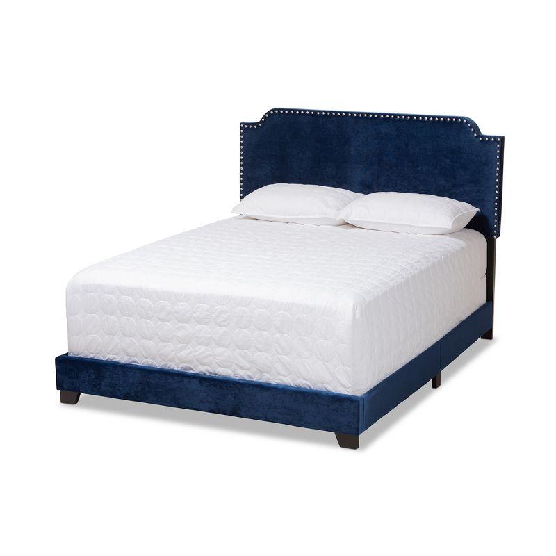 Darcy Full Navy Velvet Upholstered Bed with Nailhead Trim