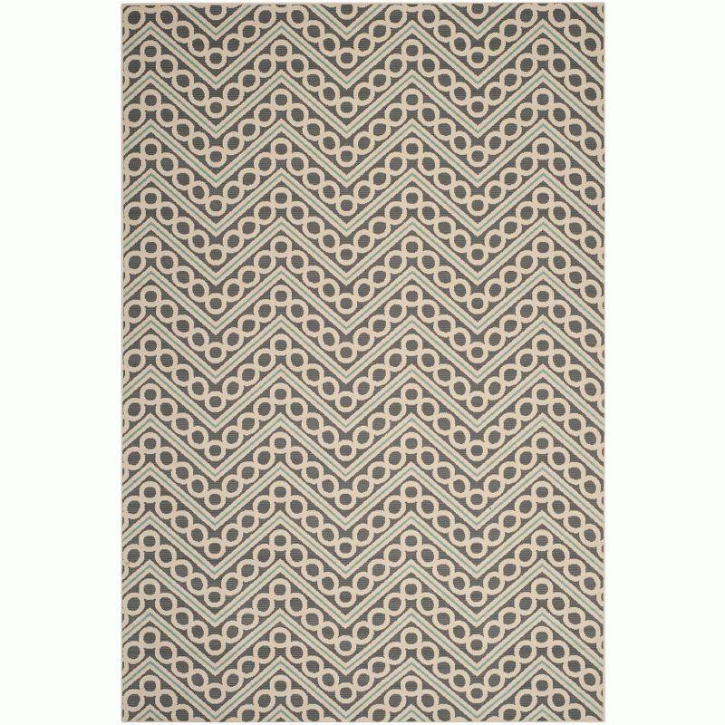 Dark Grey and Ivory Geometric Synthetic Outdoor Area Rug