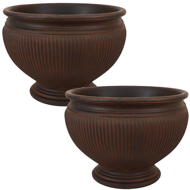 Elizabeth Rust Polyresin Ribbed Urn Planter Set of 2