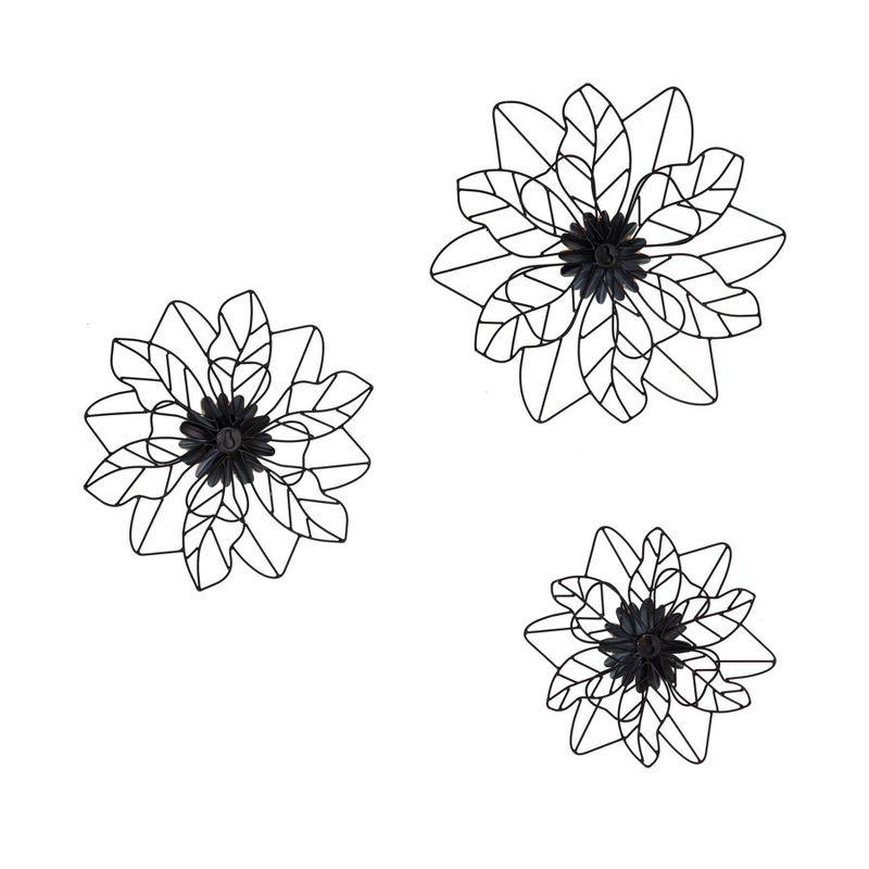 Brewster (Set of 3) Maggie Black Flower Metal Wall Arts: Iron Sculptures, Modern Decor, Botanical Theme