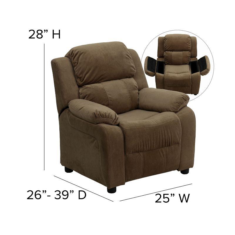 Emma and Oliver Deluxe Padded Brown Microfiber Kids Recliner with Storage Arms