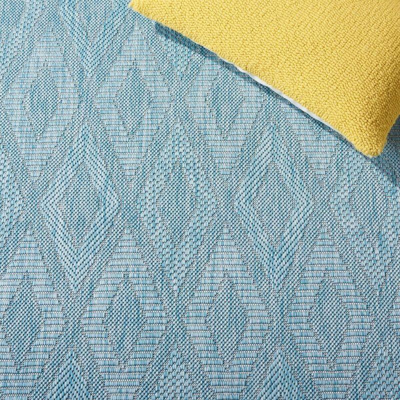 Aqua Blue Square Stain-Resistant Indoor/Outdoor Rug