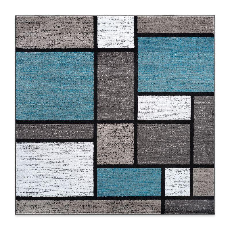 World Rug Gallery Contemporary Modern Boxed Color Block Area Rug - Blue 6'6"x6'6"