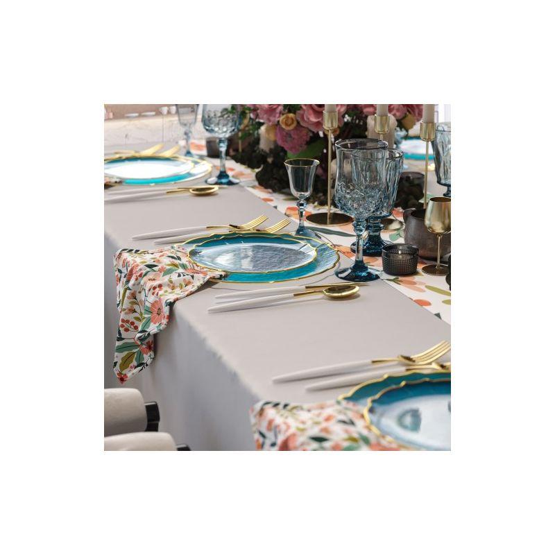 Trendables 40 Pieces Plastic Disposable Wedding Plates Set - 20 x 7.5" & 20 x 10" Thin & Delicate Peacock Tinted Petals Plates with Gold Rim-Serves 40