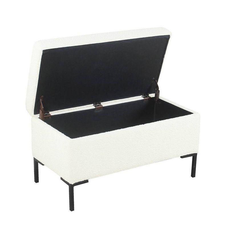 Cream Boucle Medium Storage Bench with Black Metal Legs