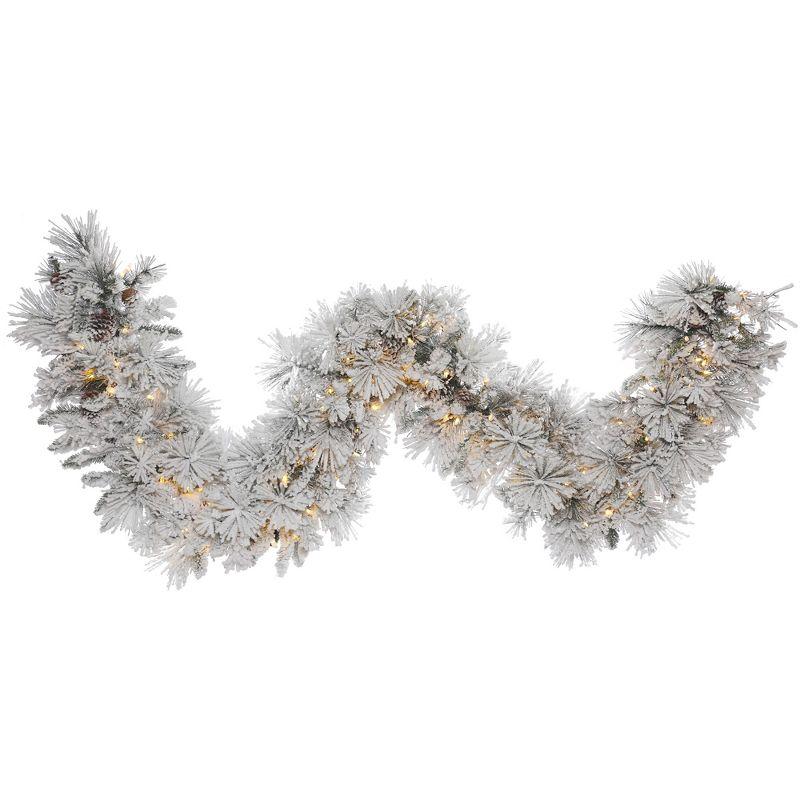Vickerman 9' Flocked Alberta Artificial Christmas Garland, Warm White LED Lights