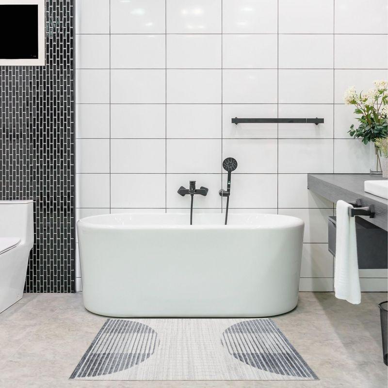 Nourison Astra Machine Washable Semi Circles Mid-Century Modern Indoor Bathroom, Kitchen Area Rug Ivory Blue 3'3" x 5'
