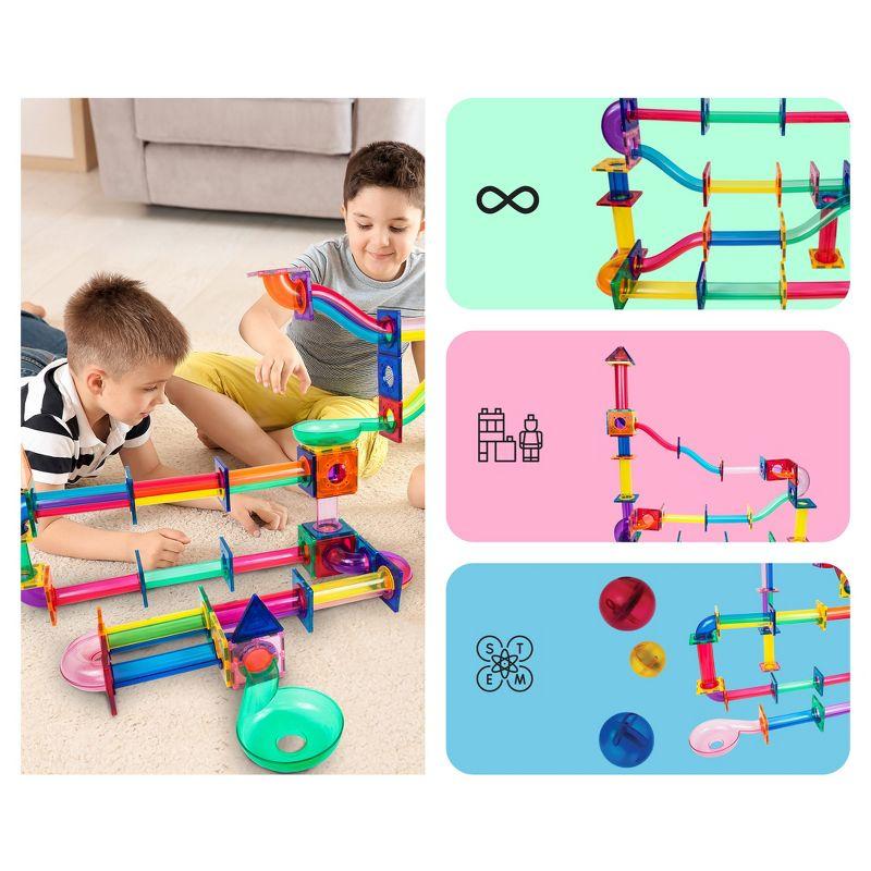 PICASSO-TILES Marble Run Race Track Set,  Magnetic Tiles, Building Blocks, STEM Toys for Kids, 120pc