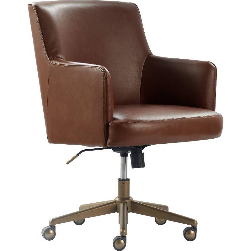 Modern Executive High-Back Swivel Office Chair in Cognac Brown Leather