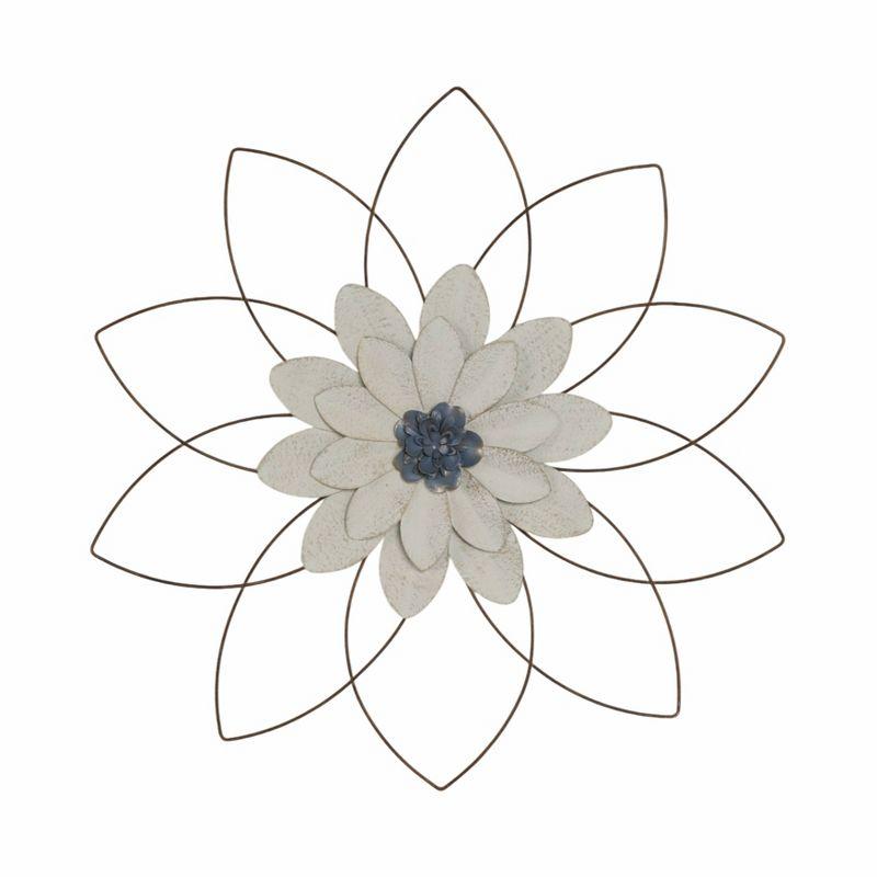 White and Blue Iron Lotus Wall Sculpture, 25"