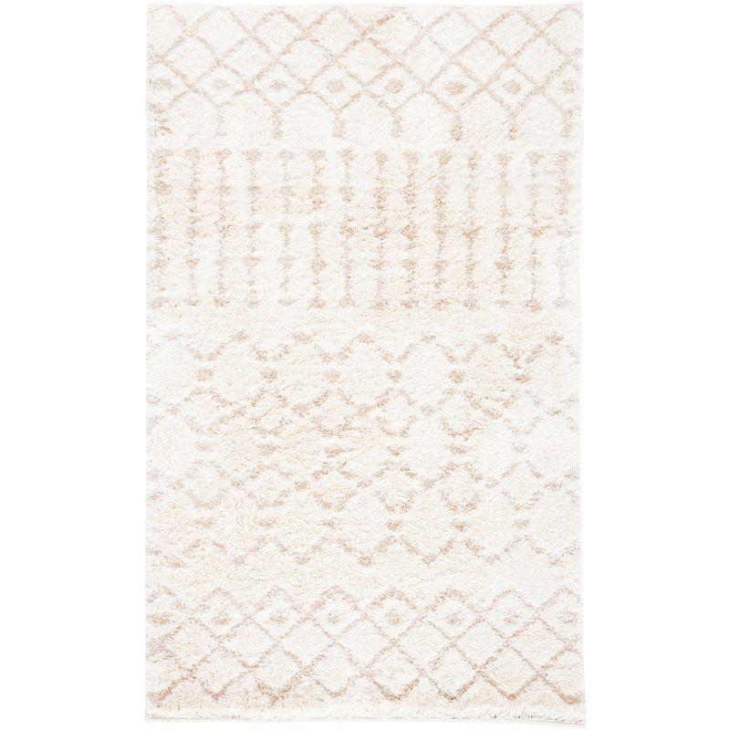 Sparta Cream Geometric Hand-Knotted Shag Area Rug - 3' x 5'