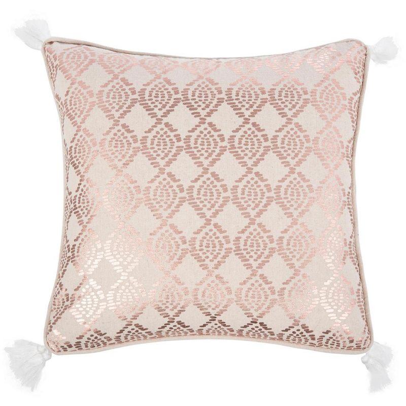 Rose Gold and White Geometric Tassel Throw Pillow