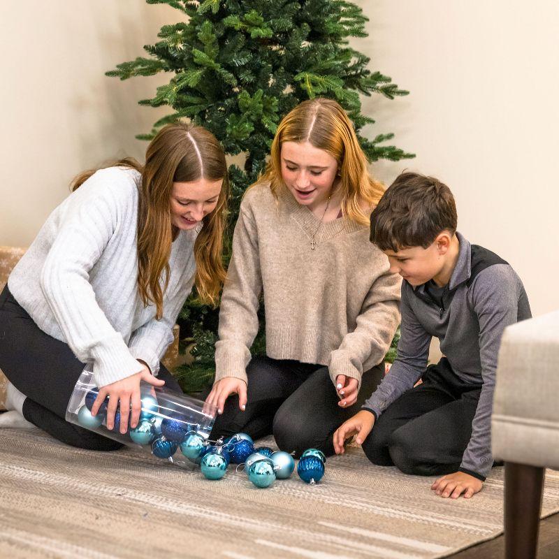 Sunnydaze Indoor Christmas Holiday Tree Shatterproof Merry Medley Ball Ornaments with Hooks - 2" - Turquoise and Blue - 24pc