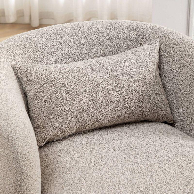 Boucle Upholstered Swivel Armchair Taupe - Kinwell: Pine Frame, 360° Metal Base, 300 lbs Capacity