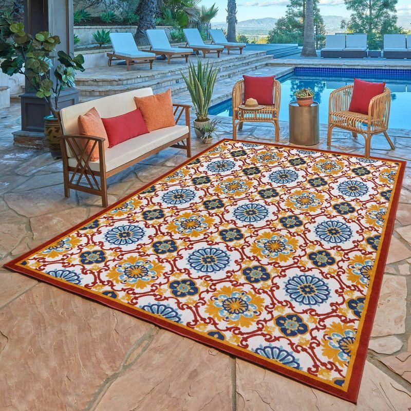 Fosel Chora Red and Ivory Floral Outdoor Rug