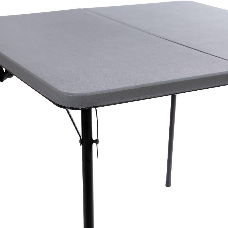 Compact 34" Square Bi-Fold Gray Plastic Folding Table with Handle