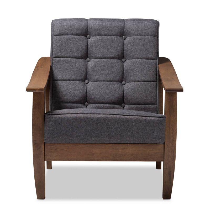 Larsen Walnut Wood Lounge Chair Gray - Baxton Studio: Mid-Century Scandinavian Design, Rubberwood Frame, Biscuit Tufting