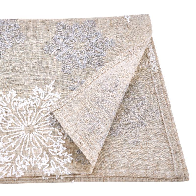 Natural Embroidered Snowflake Polyester Winter Table Runner