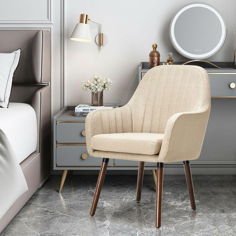 Costway Set of 4 Accent Chairs Fabric Upholstered Armchairs w/Wooden Legs Beige