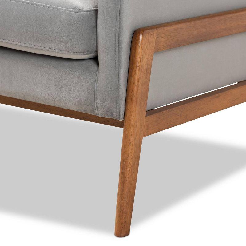 Perris Mid-Century Modern Velvet Fabric Upholstered Wood Lounge Chair Gray - Baxton Studio: Comfy Seating for Living Space