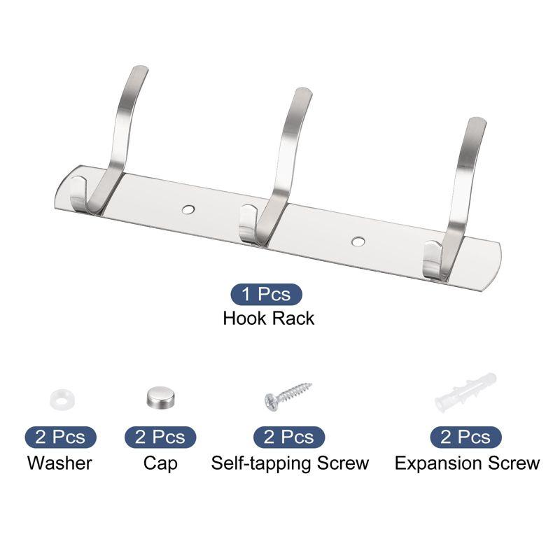 Unique Bargains Stainless Steel Wall Mounted Water Proof Coat Hook Rack 1 Pc 3 Hooks