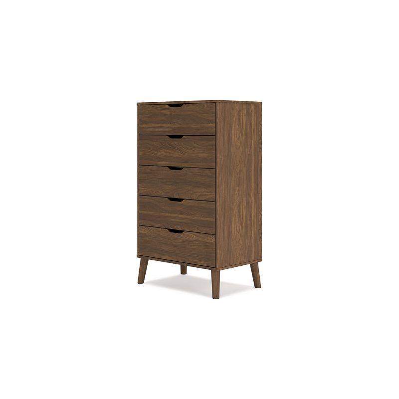 Auburn Brown 5-Drawer Mid-Century Modern Dresser