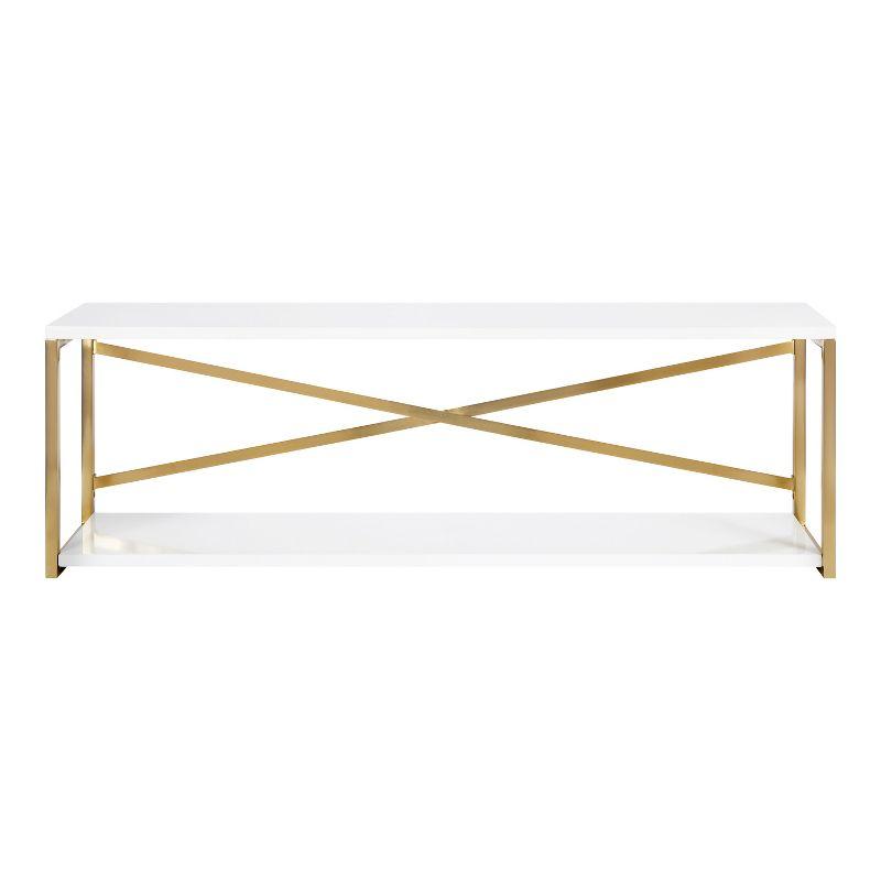 Kate & Laurel All Things Decor 36"x12"x8" Ascott 2-Tier Wall Shelf White - Modern Glam Decor, Keyhole Hangers