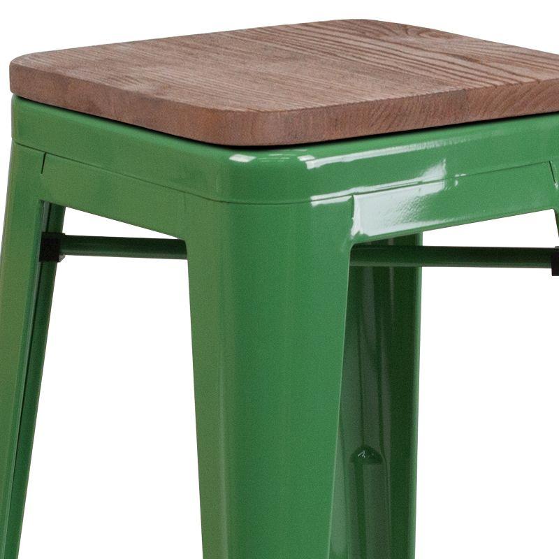 Flash Furniture Margherite 30" High Backless Metal Barstool with Square Wood Seat