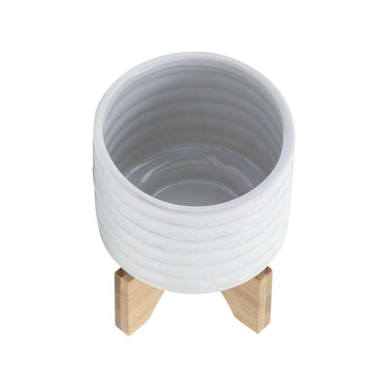 6" Ceramic Planter on Stand White Stripe - Sagebrook Home