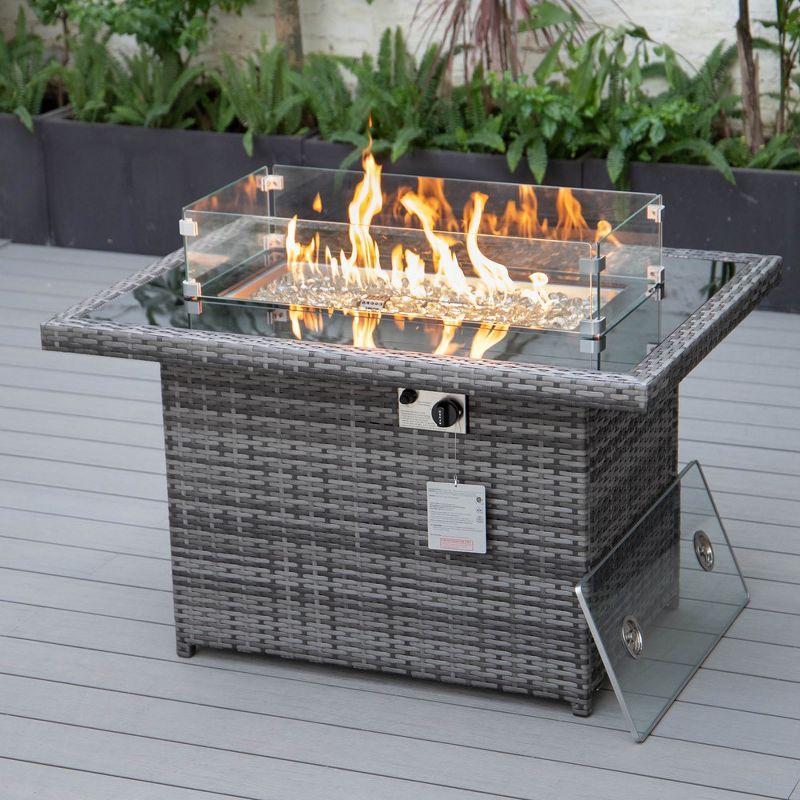 LeisureMod Mace Wicker Patio Modern Propane Fire Pit Table