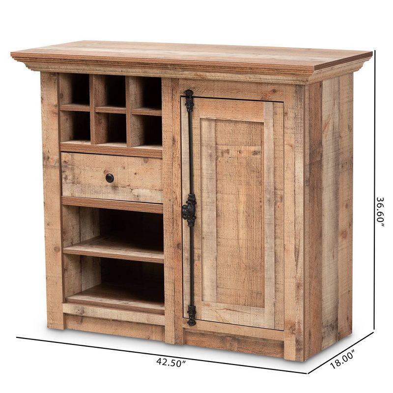 1 Door Albert Farmhouse Rustic Wood Dining Room Sideboard Buffet Oak Brown - Baxton Studio: Storage Cabinet with Wine Rack