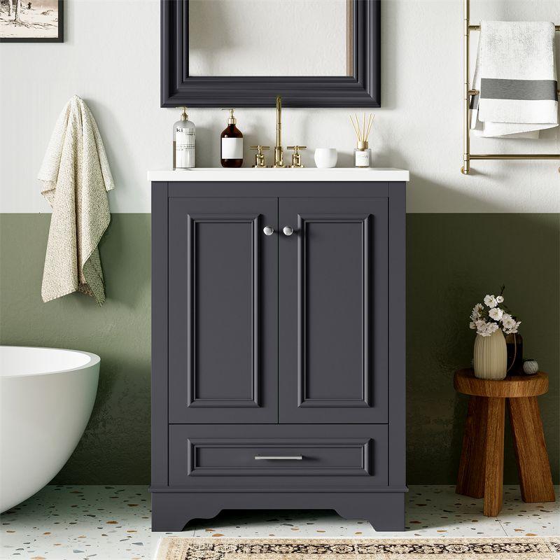 24'' Gray Freestanding Bathroom Vanity with Ceramic Sink