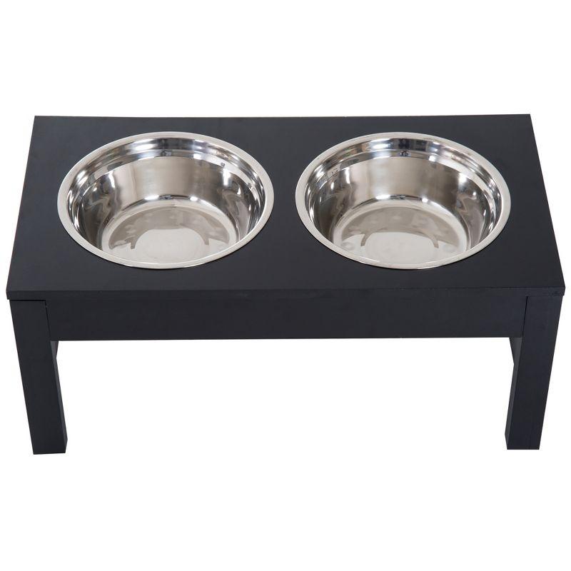 23" Modern Decorative Dog Bone Wooden Heavy Duty Pet Food Bowl Elevated Feeding Station