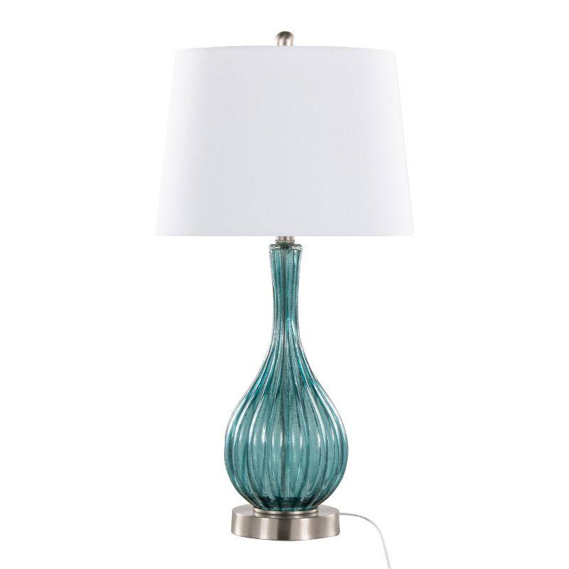 Sapphire Blue Crackle Glass Table Lamps with Off-White Linen Shades, Set of 2