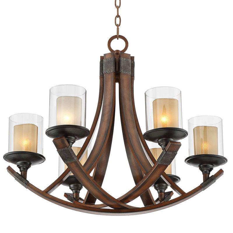 Mahogany and Bronze Rustic Candle Chandelier with Glass Shades