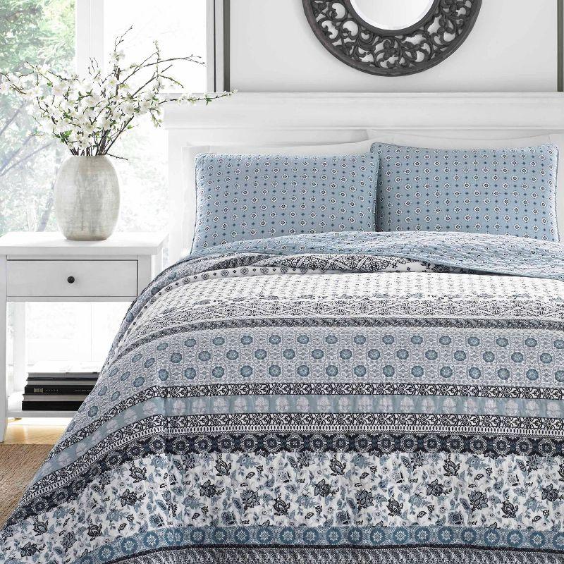 Blue Cotton King Reversible Quilt Set