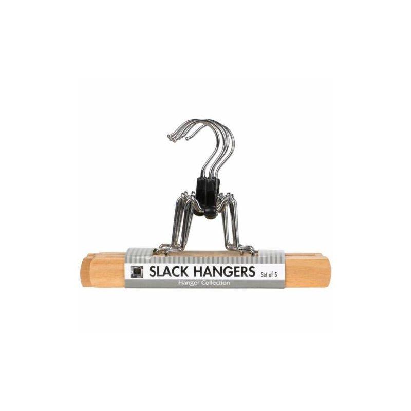 Whitmor Natural Wood Slack Hangers with Chrome Hooks, Set of 5