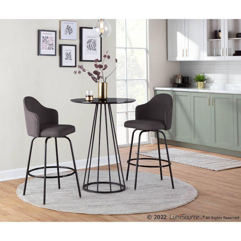Set of 2 Ahoy Polyester/Metal Counter Height Barstools Black/Charcoal - LumiSource: Swivel Seat, Modern Design