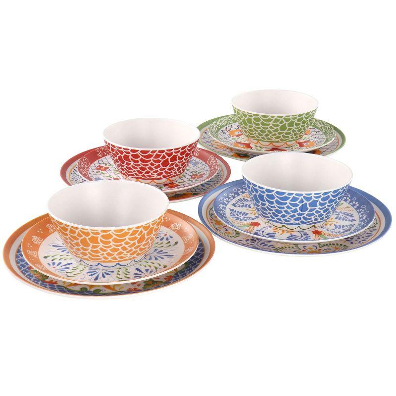 Tierra Multicolor Floral Bamboo Fiber 12-Piece Dinnerware Set