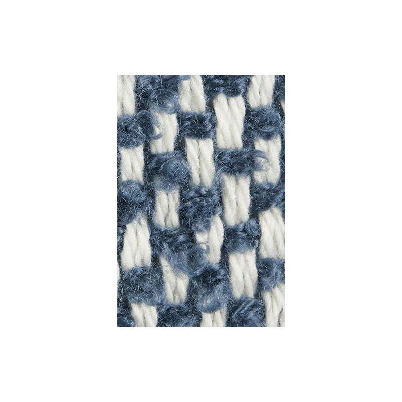 Ivory and Blue Knitted Acrylic Throw Blanket with Tassels