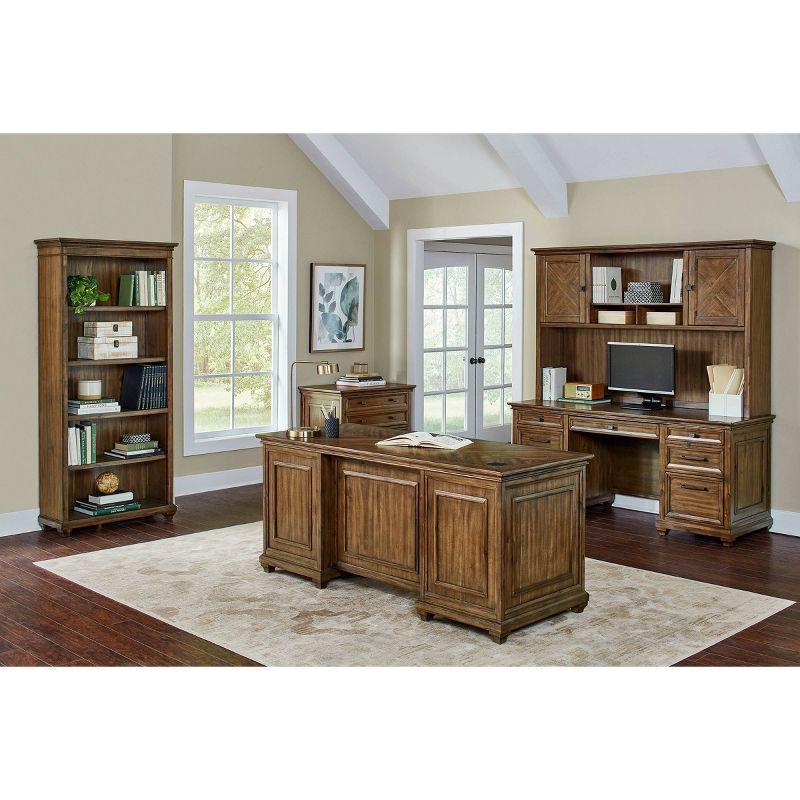 74" Porter Traditional Wood Open Bookcase Brown - Martin Furniture: Vintage Herringbone, No Assembly Required
