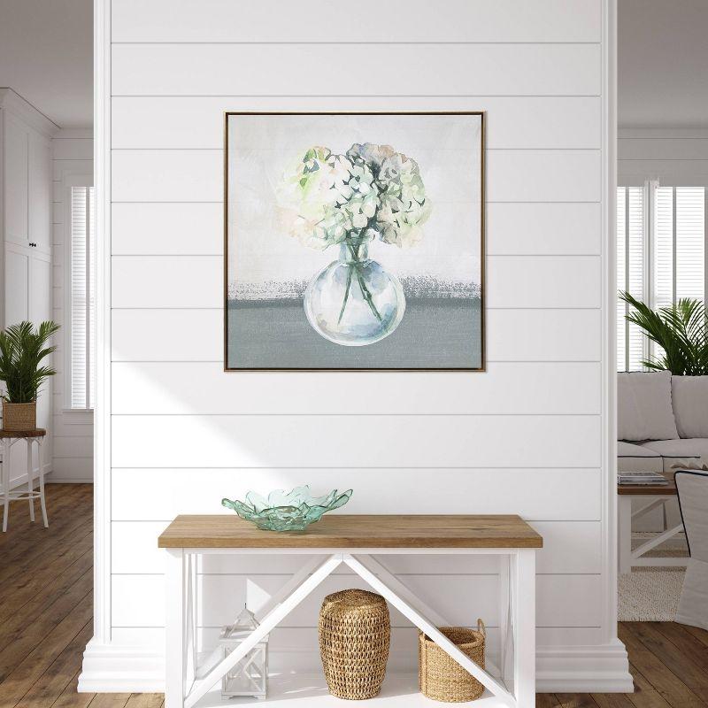 Hydrangea in Vase Watercolor Print on Gold Floating Canvas Framed Wall Art