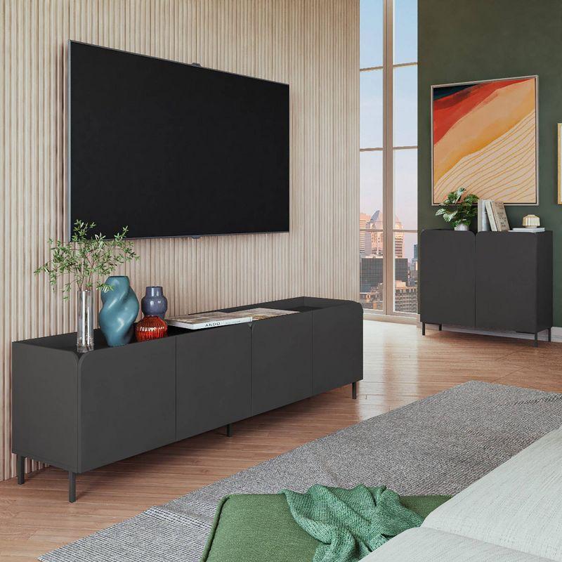 Manhattan Comfort 2pc Bogardus TV Stand for TVs up to 65" and 2 Door Accent Cabinet Set Black: Mid-Century Modern, Particle Board Construction